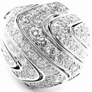 Rare! Authentic Cartier 18k White Gold Diamond Waves Large Ring